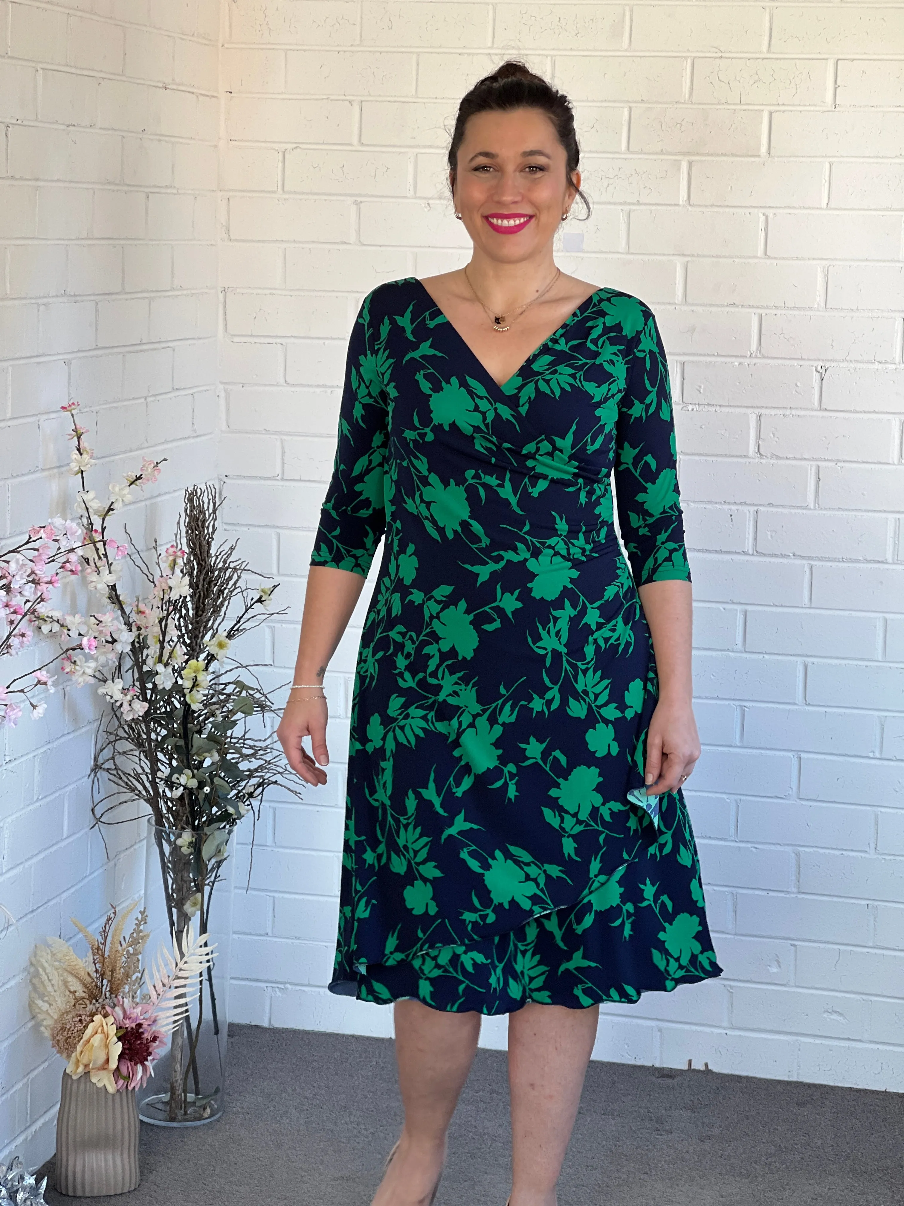 Isidora Navy Leaf Wrap Dress