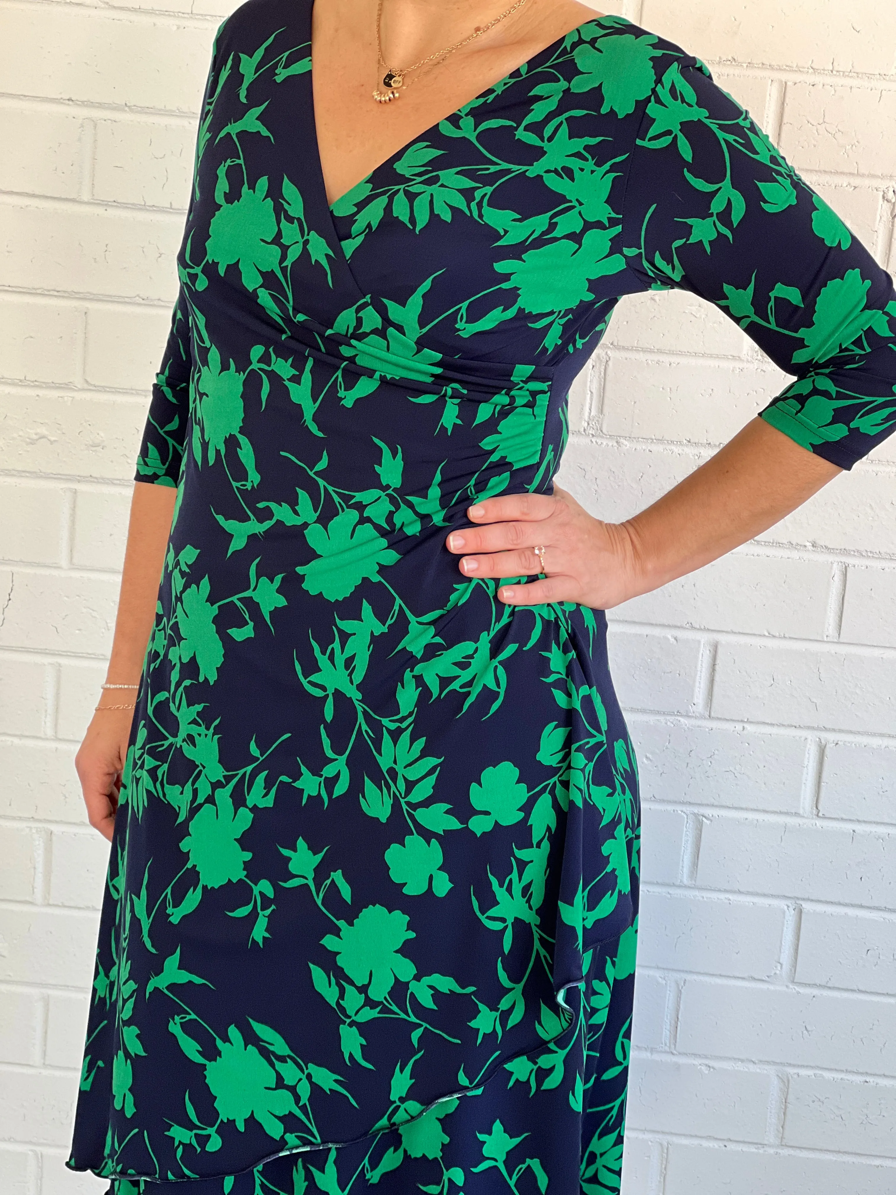 Isidora Navy Leaf Wrap Dress