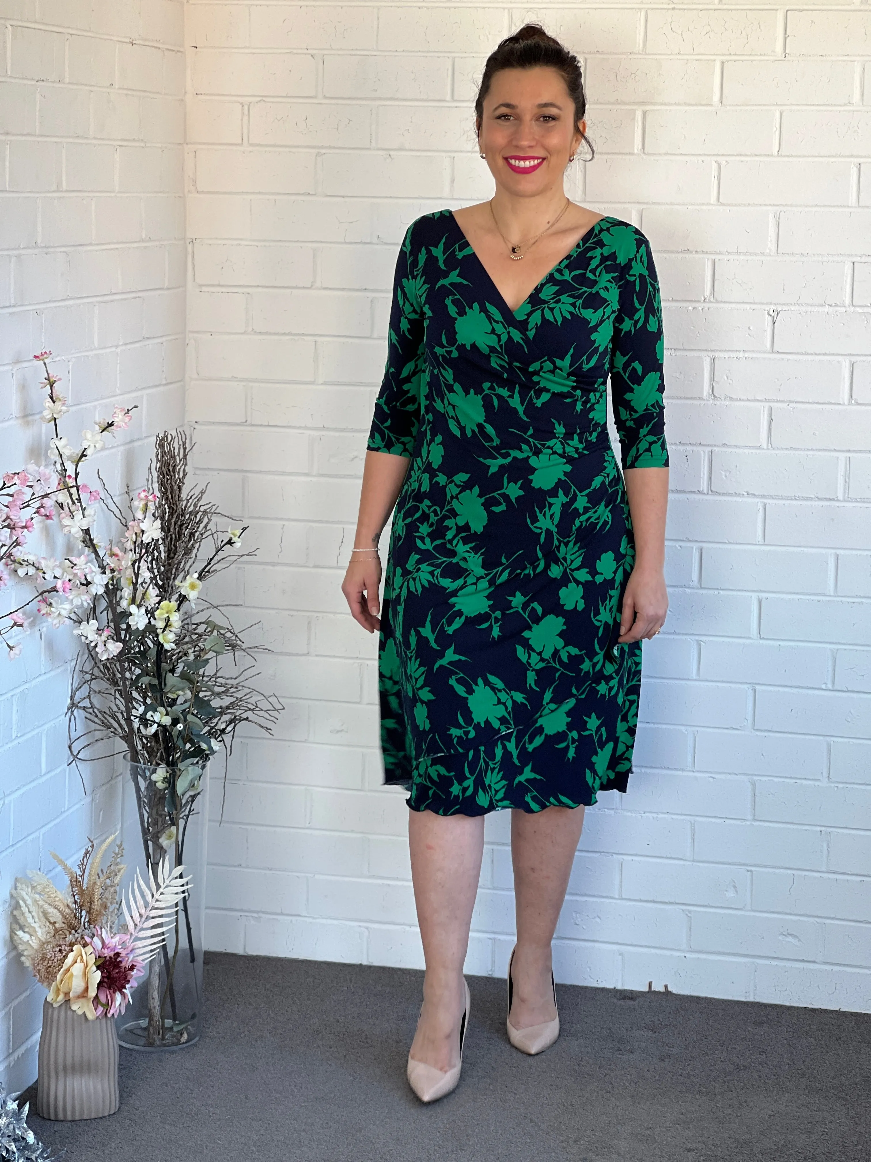 Isidora Navy Leaf Wrap Dress