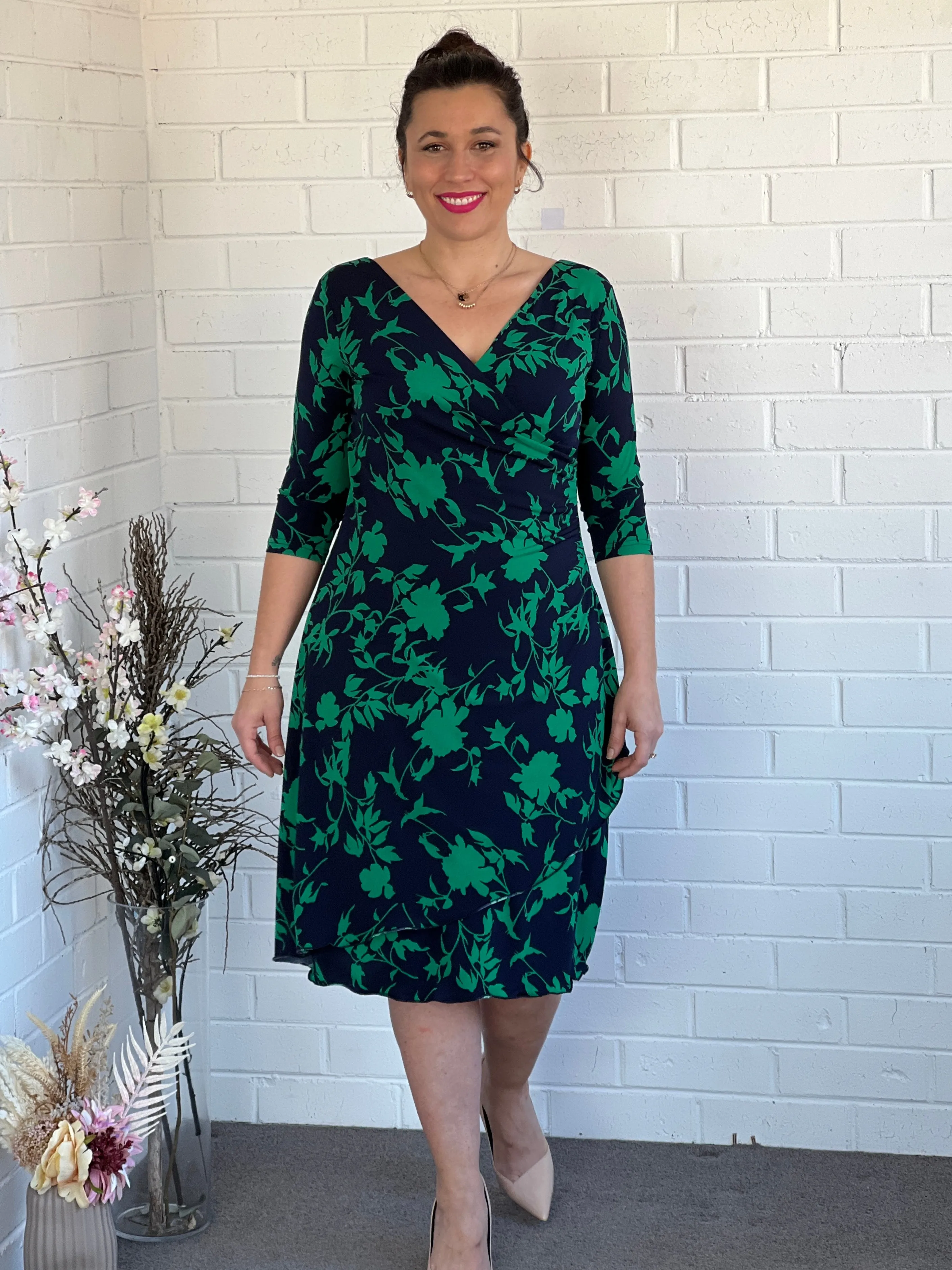 Isidora Navy Leaf Wrap Dress