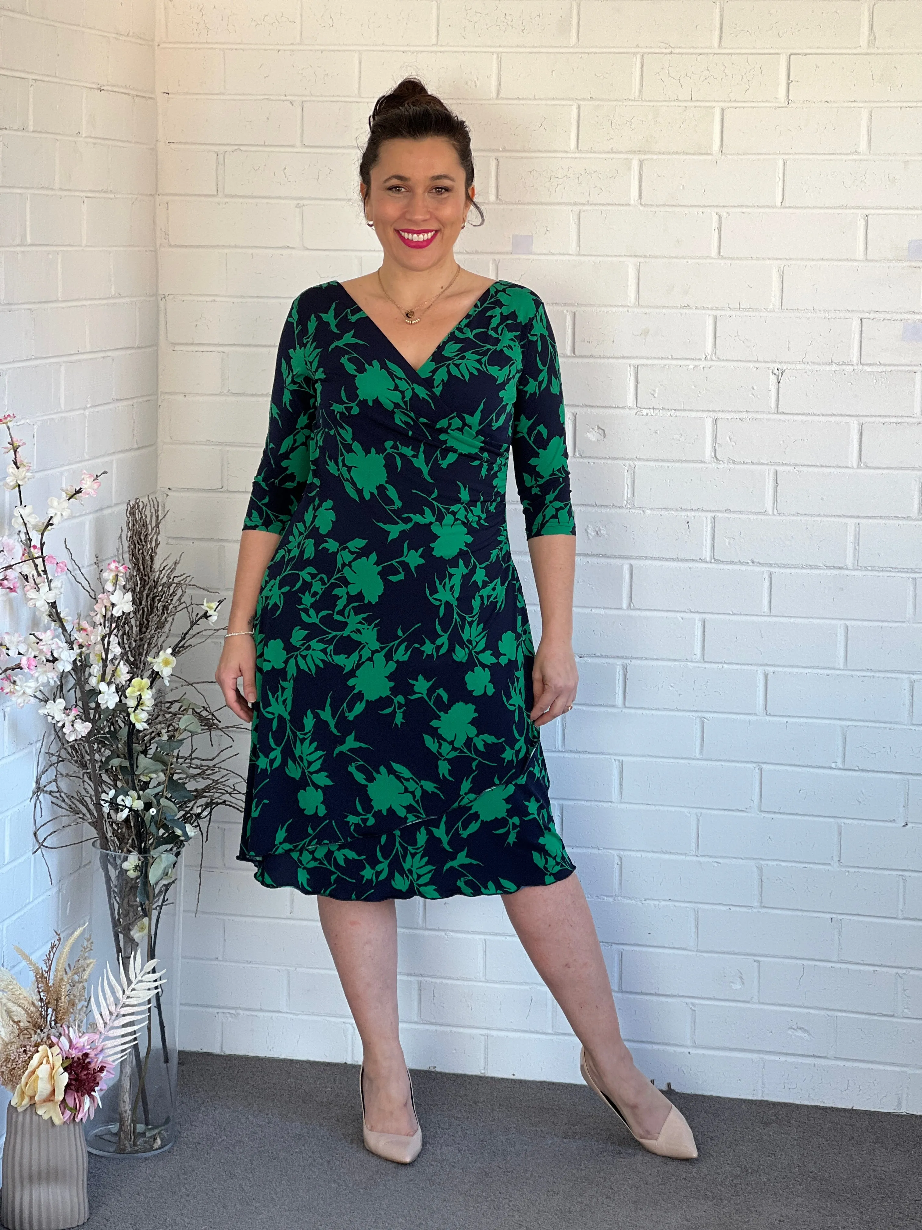 Isidora Navy Leaf Wrap Dress