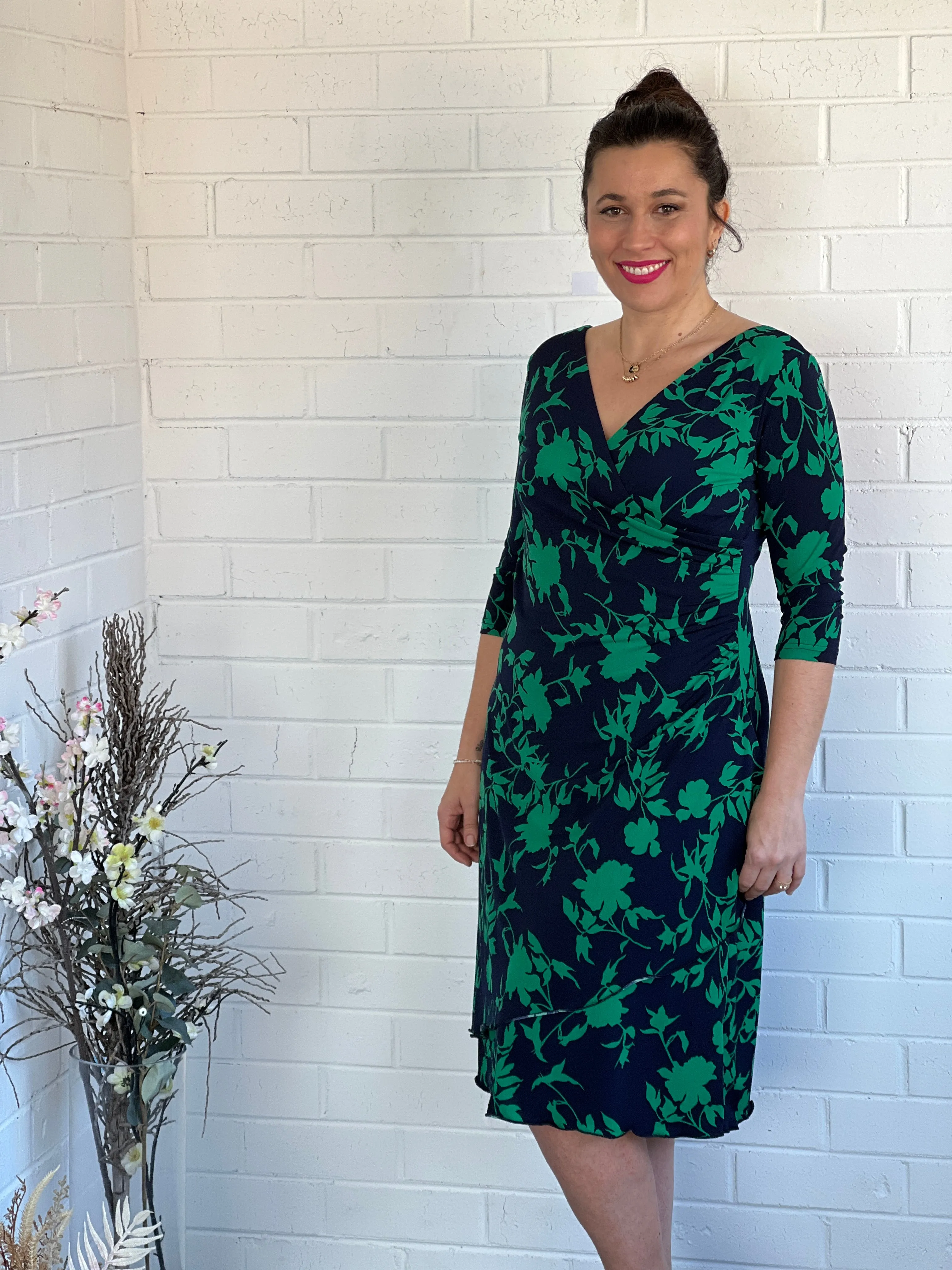Isidora Navy Leaf Wrap Dress