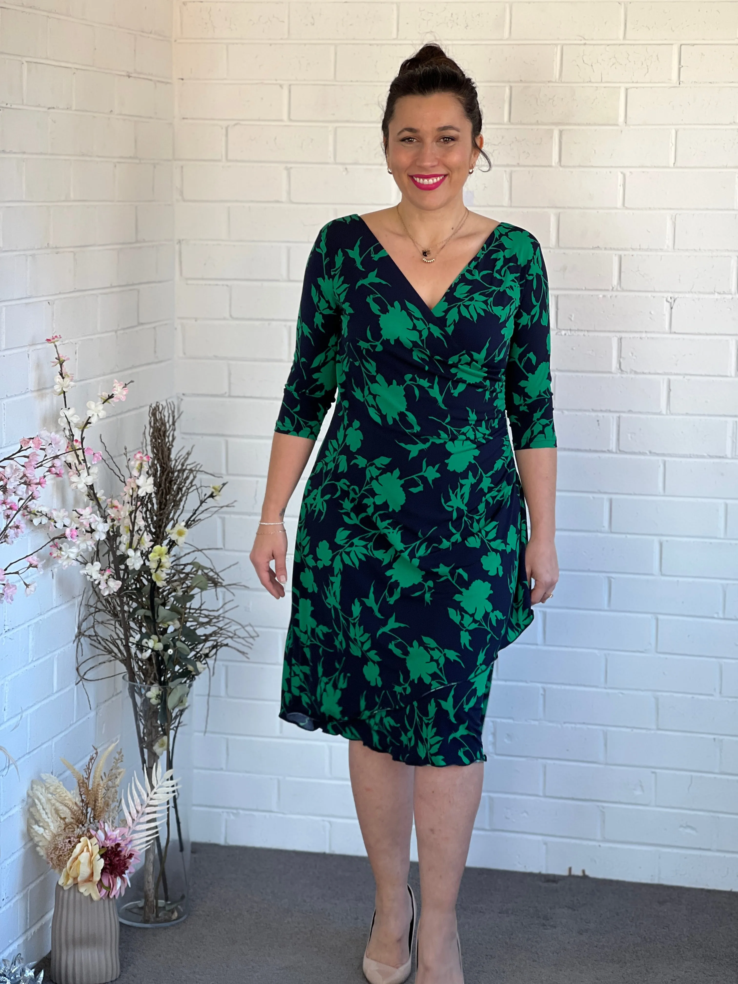 Isidora Navy Leaf Wrap Dress