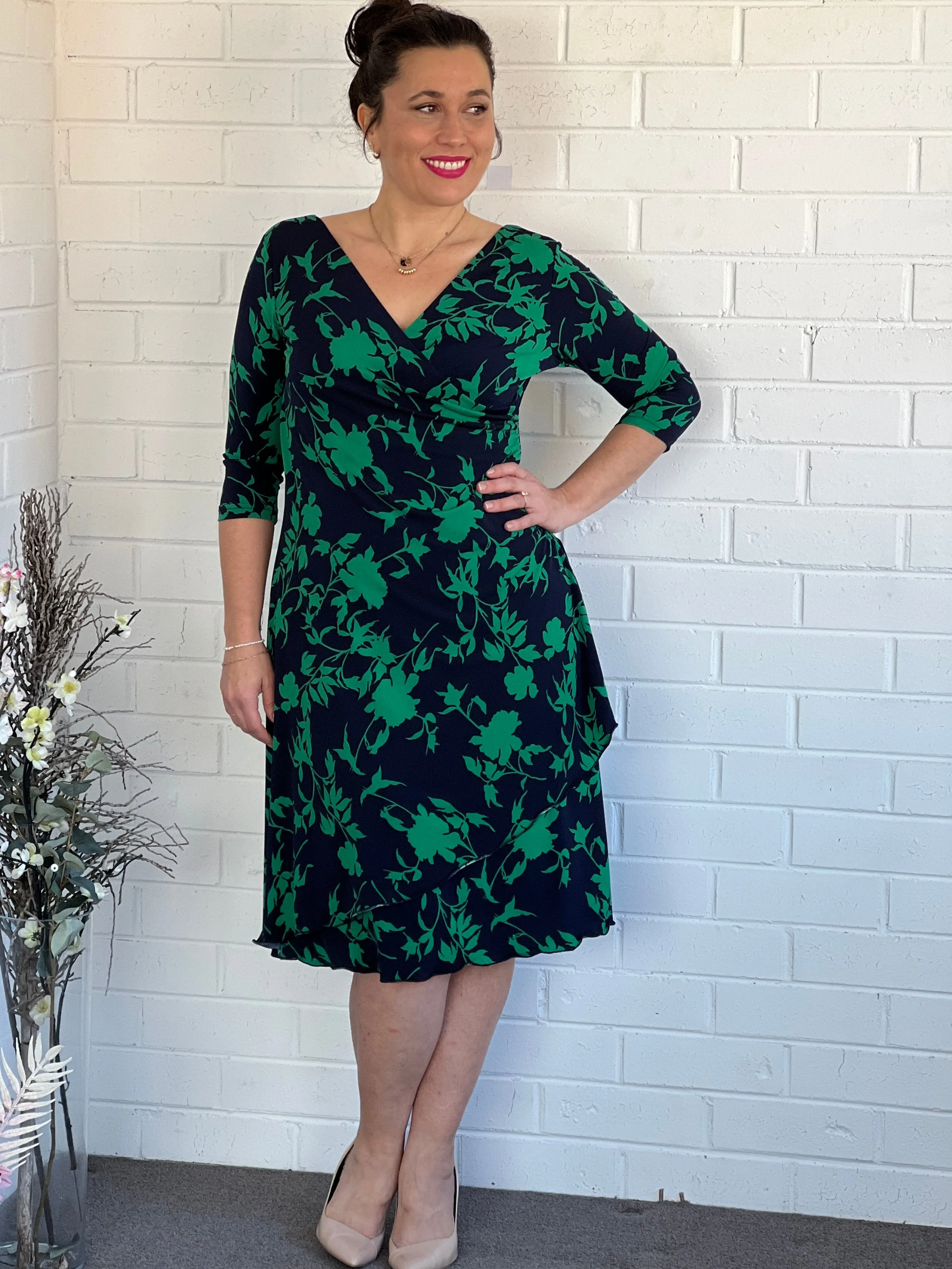Isidora Navy Leaf Wrap Dress