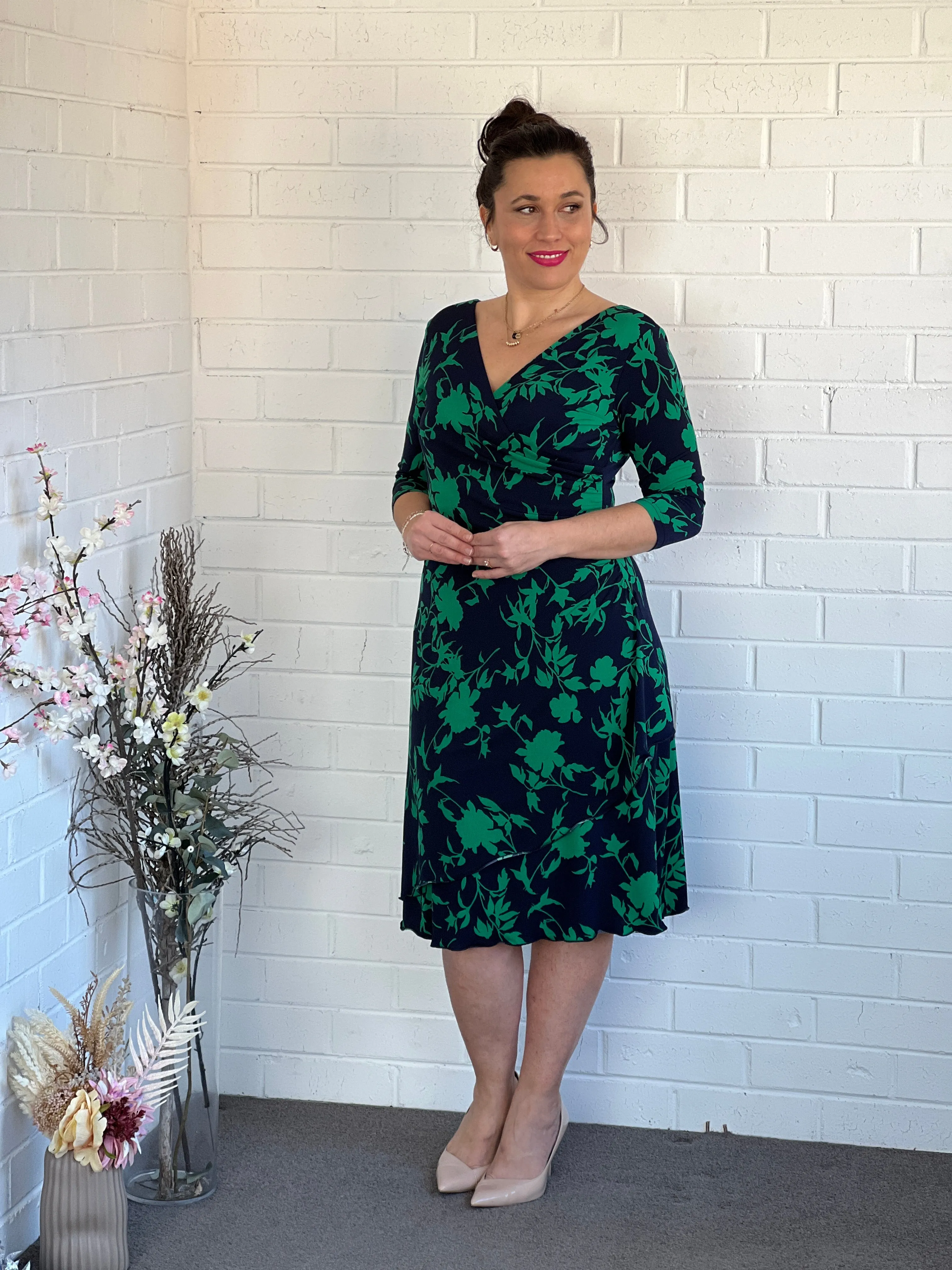 Isidora Navy Leaf Wrap Dress