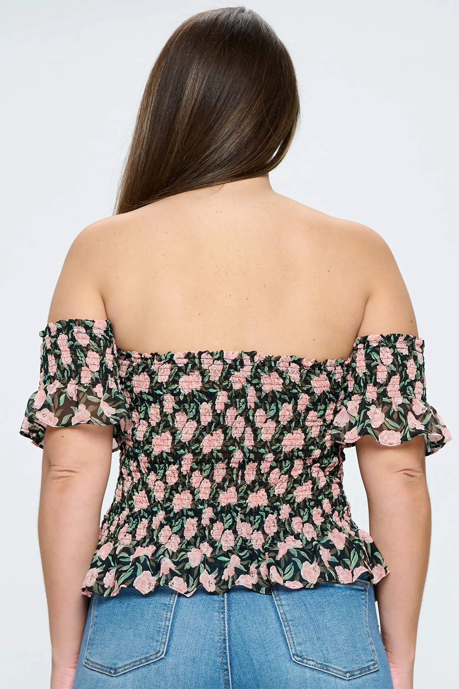 IT5172-PLUS | Tops | Junior Plus Smocked Off Shoulder Blouse