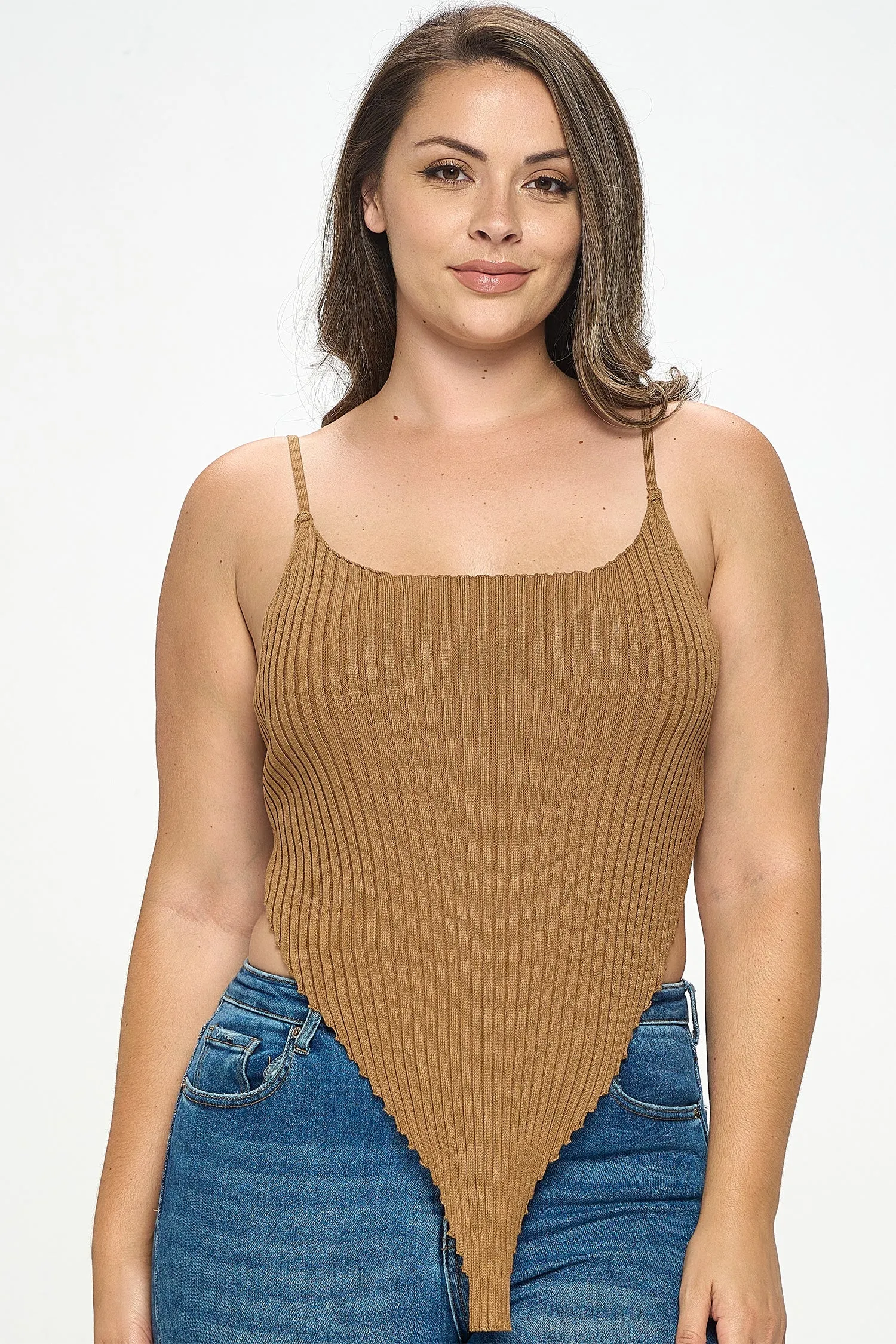 IT5673-PLUS | Tops | Junior Plus Rib Knit Asymmetric Hem Tank Top