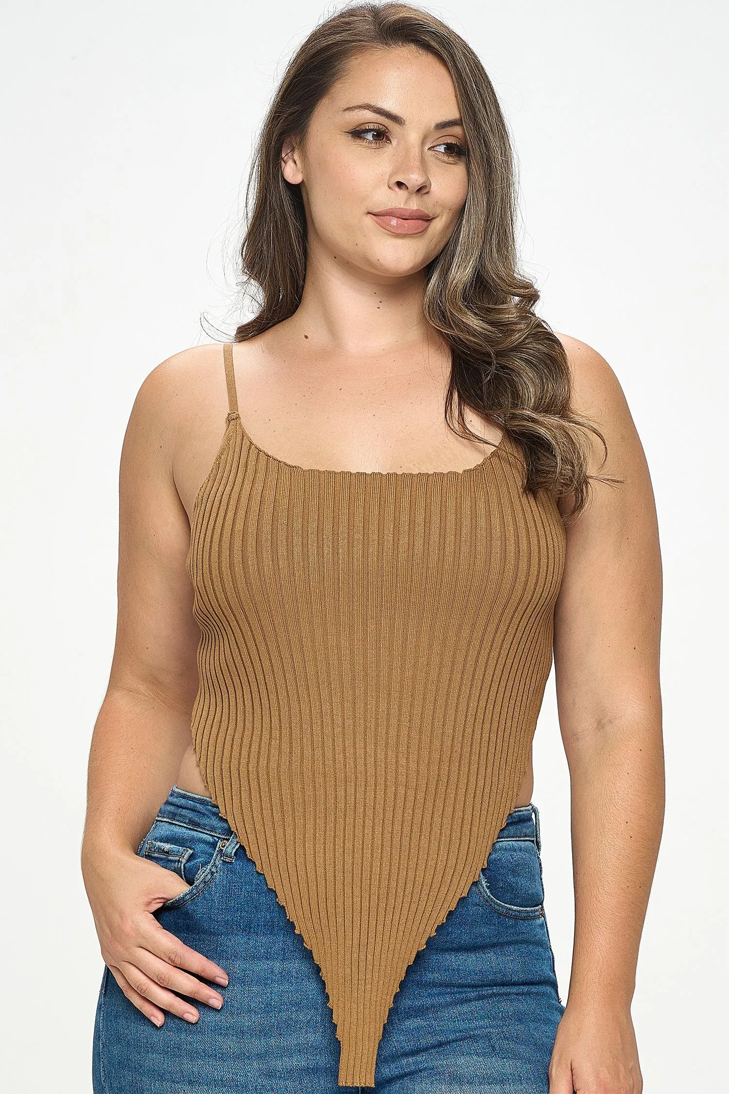 IT5673-PLUS | Tops | Junior Plus Rib Knit Asymmetric Hem Tank Top