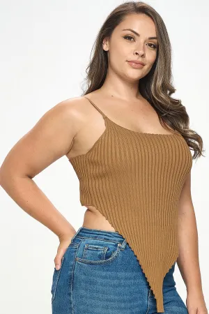 IT5673-PLUS | Tops | Junior Plus Rib Knit Asymmetric Hem Tank Top