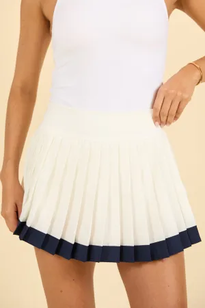It's A Tie White Pleated Navy Bordered Tennis Skirt