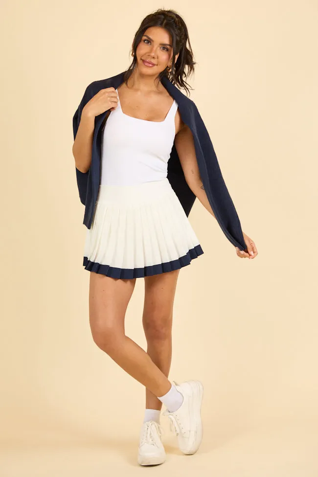 It's A Tie White Pleated Navy Bordered Tennis Skirt