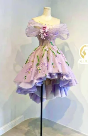 JazzHer Sexy High Low Scoop Neckline Off The Shoulder Lilac Homecoming Dresses (PRE-ORDER)