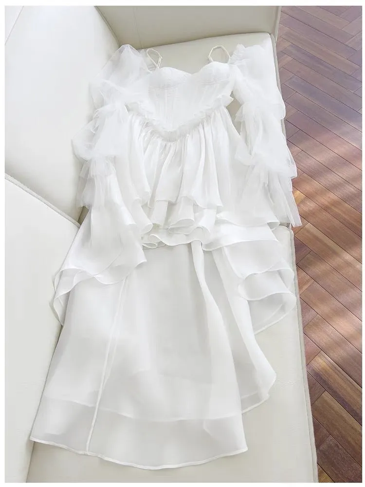 JazzHer Simple High Low Spaghetti Straps White Homecoming Dresses th Birthday Outfits Party Dress (PRE-ORDER)