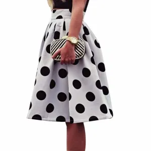 Jimshop European Style Fashion Women White Bodycon Polka Black Dot Umbrella Midi Skirt Retro Puff Skirts