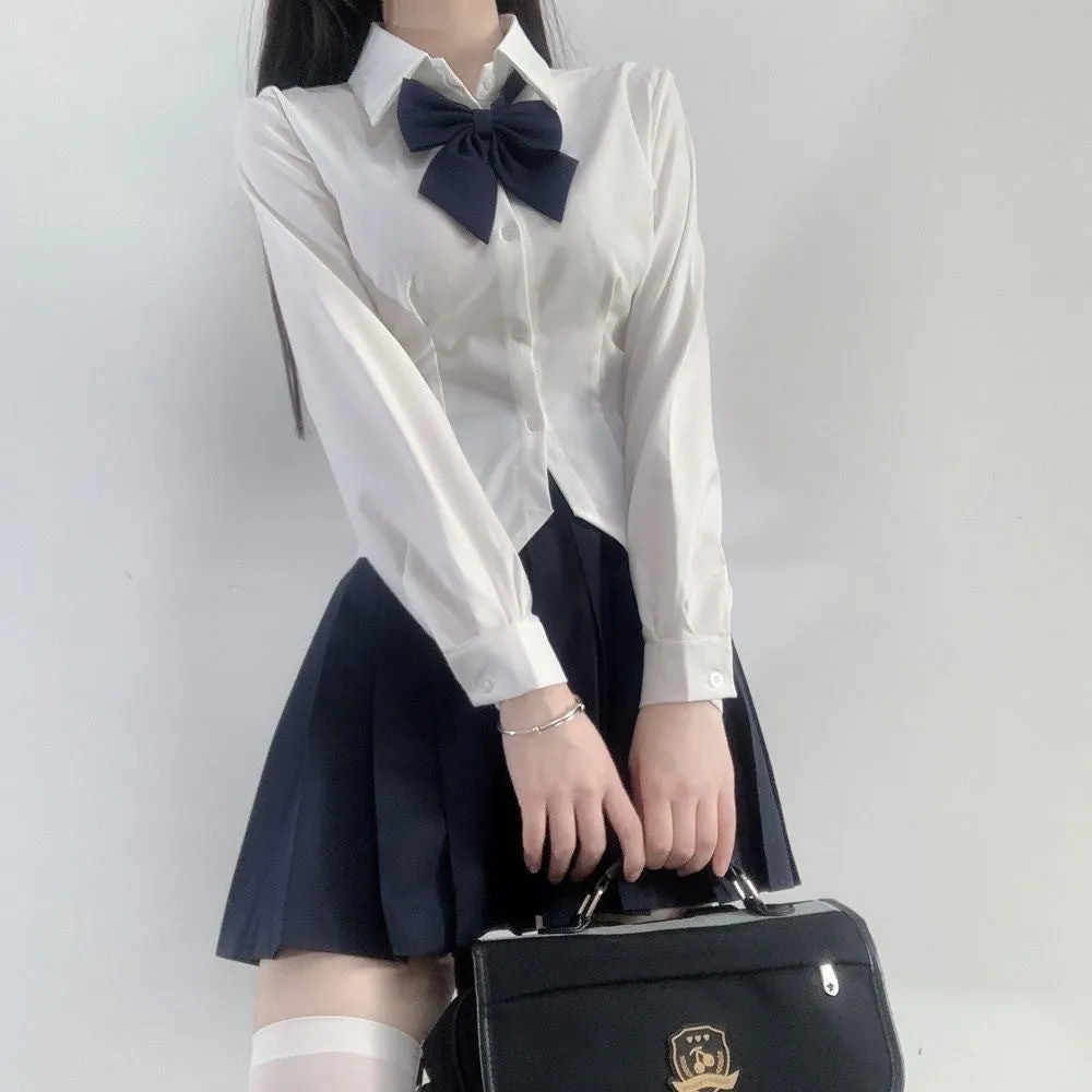 Jk Waist Trimming Shirt Women's Long-sleeved Hot Girl Pleated Skirt Uniform Suit