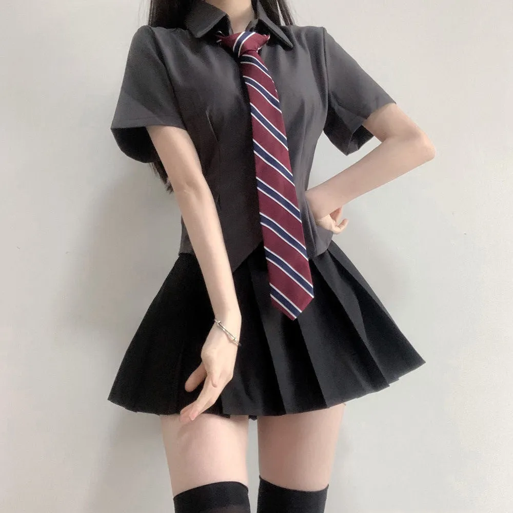 Jk Waist Trimming Shirt Women's Long-sleeved Hot Girl Pleated Skirt Uniform Suit