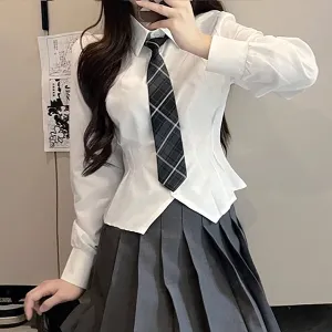 Jk Waist Trimming Shirt Women's Long-sleeved Hot Girl Pleated Skirt Uniform Suit