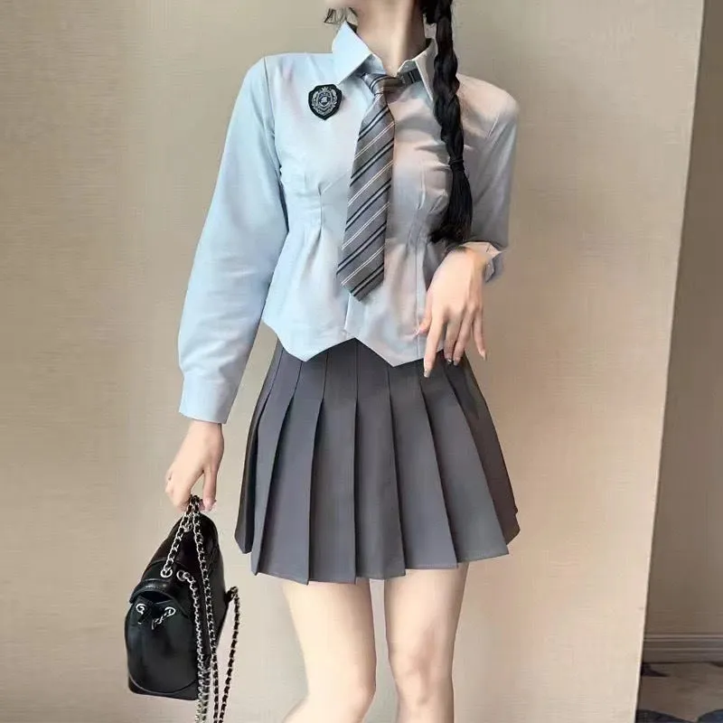 Jk Waist Trimming Shirt Women's Long-sleeved Hot Girl Pleated Skirt Uniform Suit