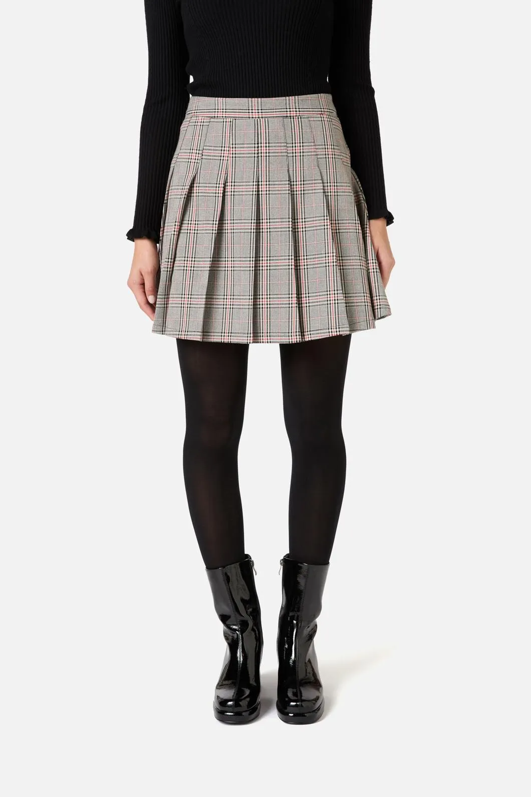 Joe Check Pleated Mini Skirt
