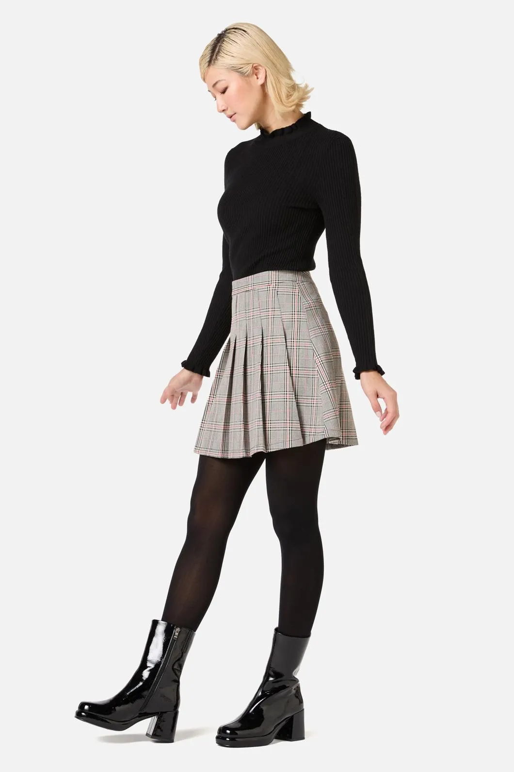 Joe Check Pleated Mini Skirt