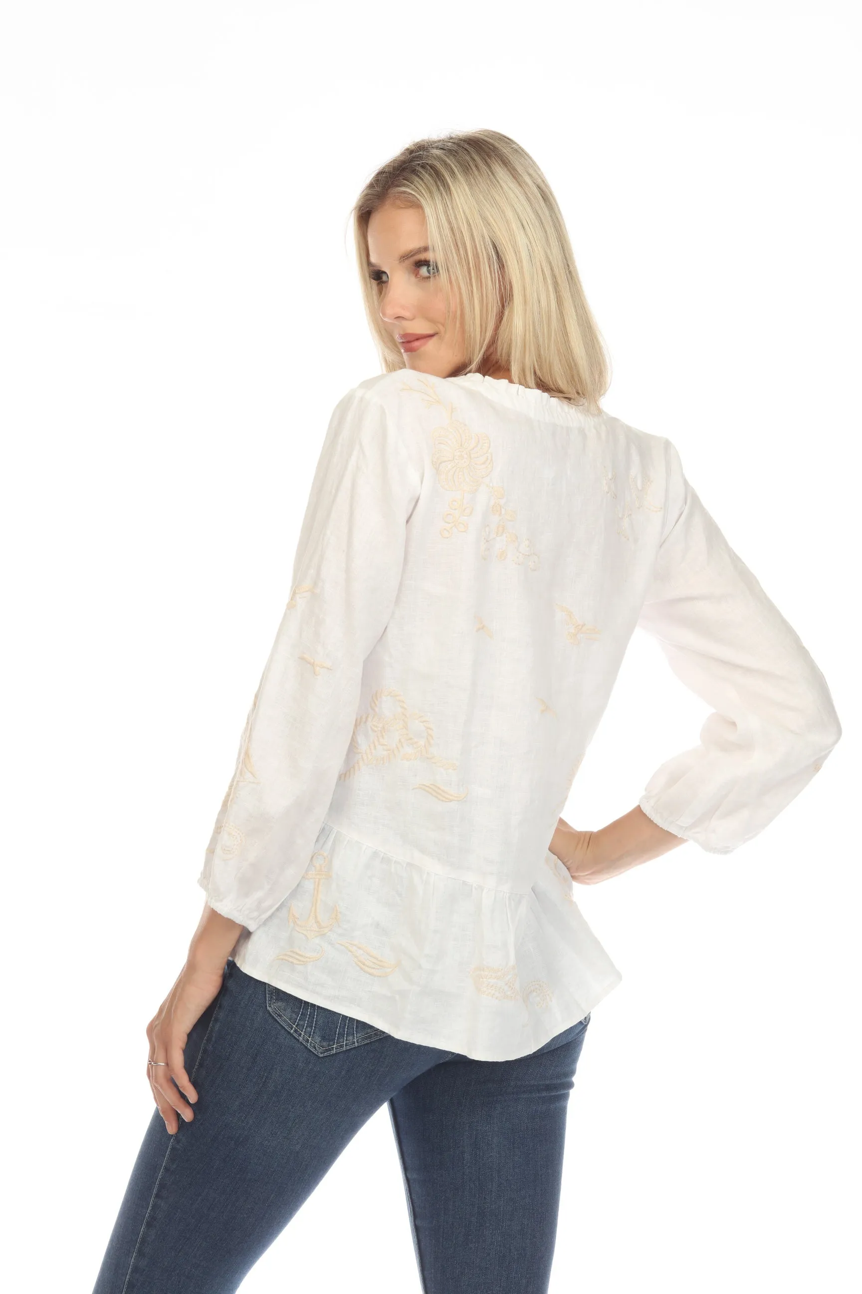 Johnny Was JWLA Selah Peplum Linen Field Blouse Boho Chic J18023