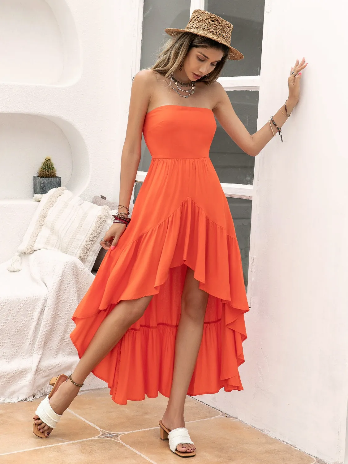 Julie High-Low Ruched Tube Dress