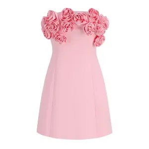 Kali Pink Tube 3D Flower Corset Back Mini Dress