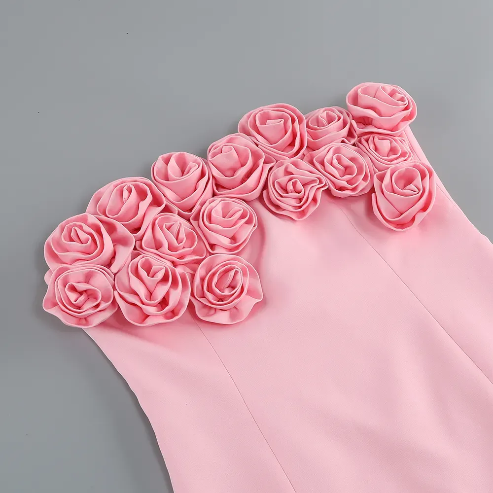 Kali Pink Tube 3D Flower Corset Back Mini Dress