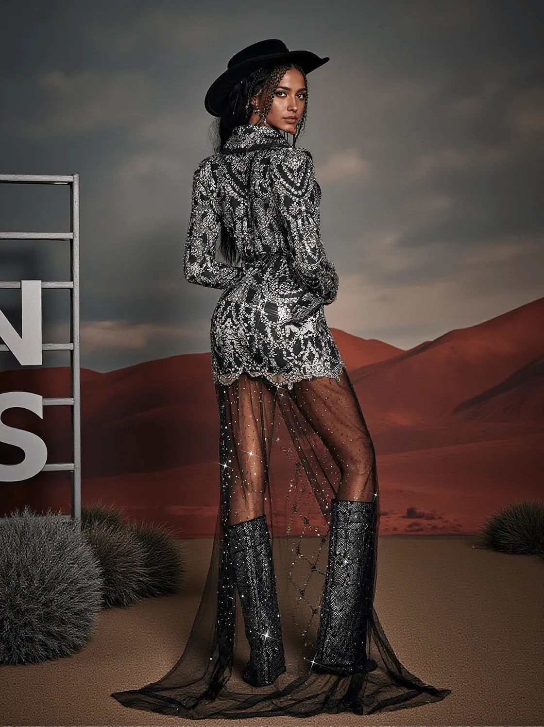 Kaysen Printed Rhinestone Draped Blazer Dress