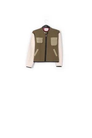 Khaki and off-white utility-inspired knit jacket