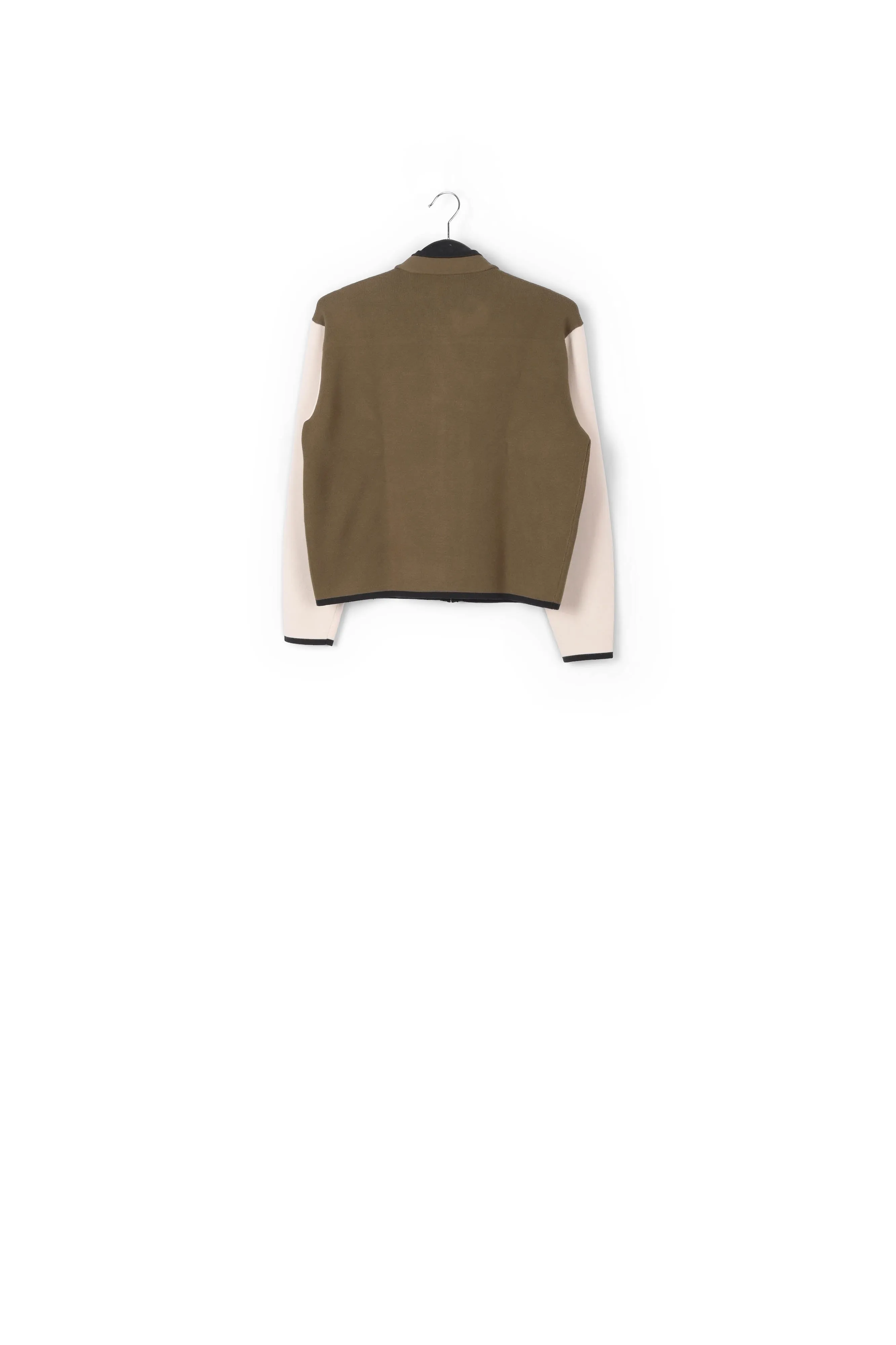 Khaki and off-white utility-inspired knit jacket
