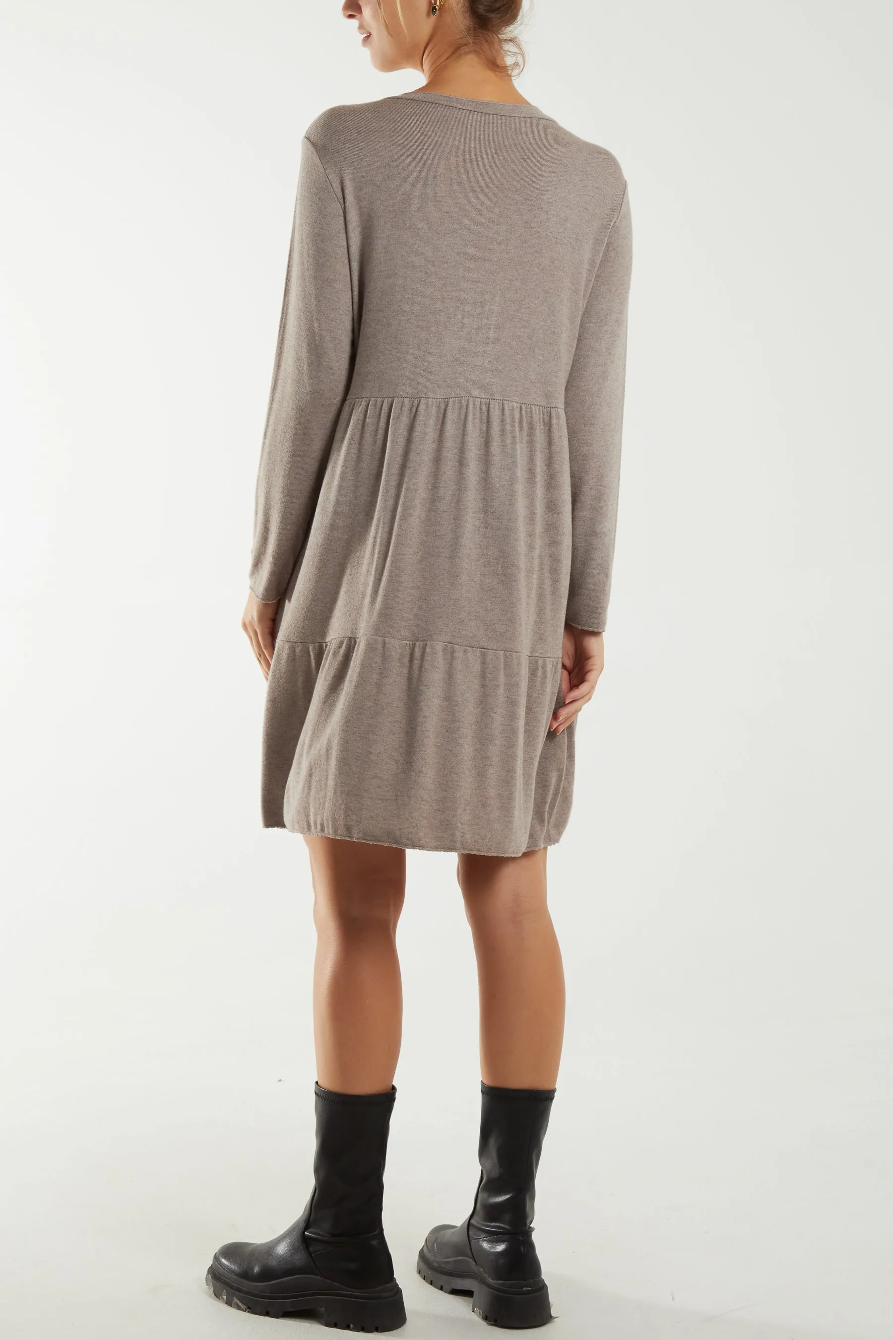Knitted V-Neck Tiered Dress