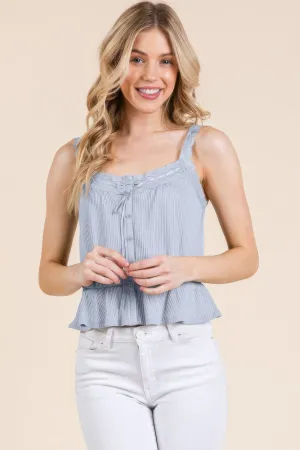 Lace Peplum Tie Front Ribbed Cami Top