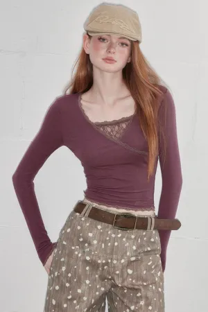 Lace-Trimmed Asymmetrical Tee