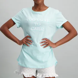 Ladies Too Cute To Care PJ Top - Blue