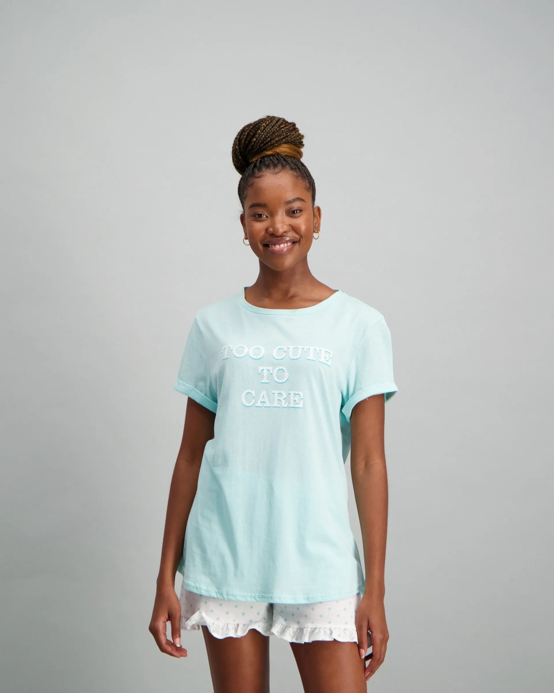 Ladies Too Cute To Care PJ Top - Blue