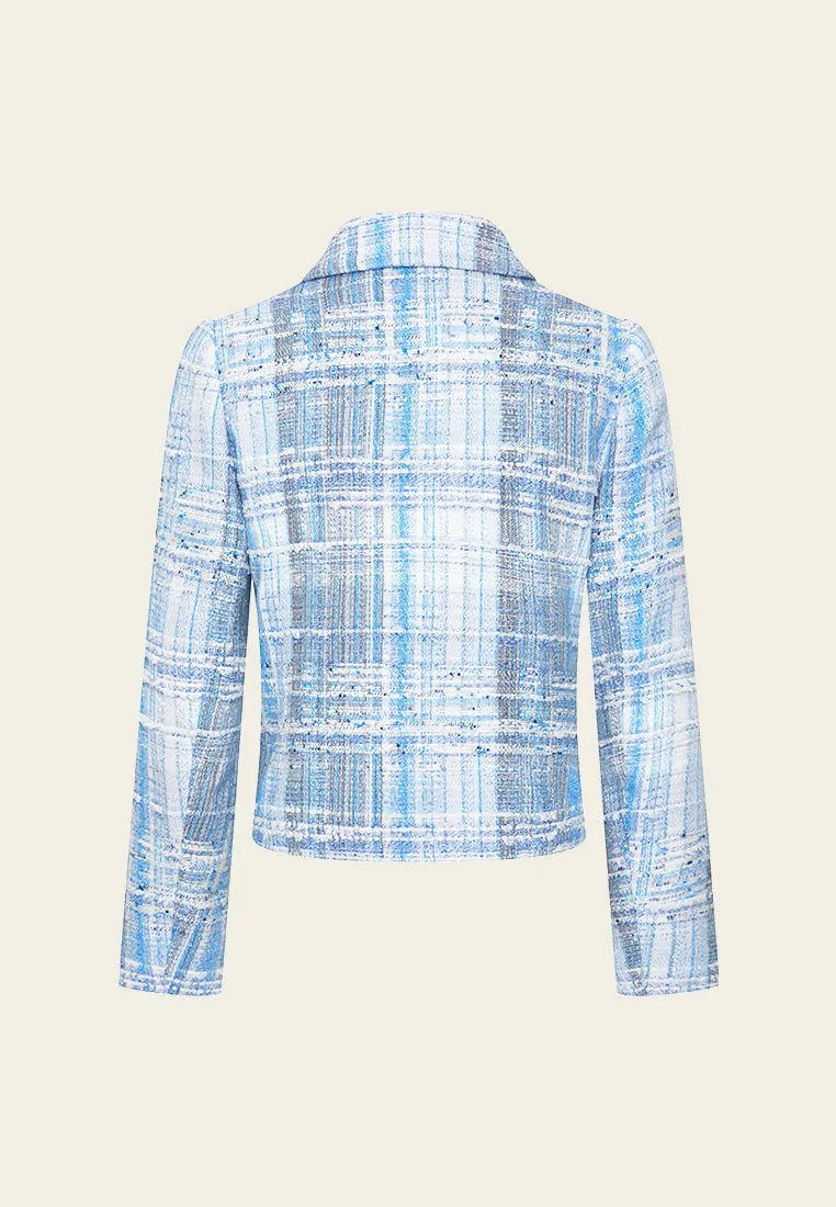 Lapel Stripped Embellished Tweed Jacket