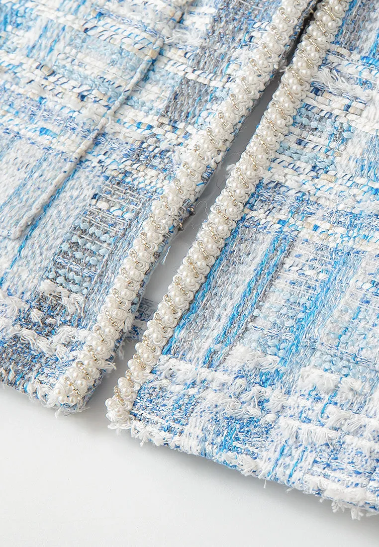 Lapel Stripped Embellished Tweed Jacket