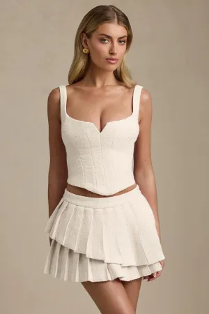 Layered Pleated Low-Rise Mini Skirt in Ivory