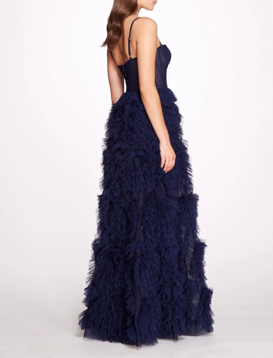 Layered Ruffles Tulle Ball Gown With Dot A-line Fluffy Prom Gown Elegant