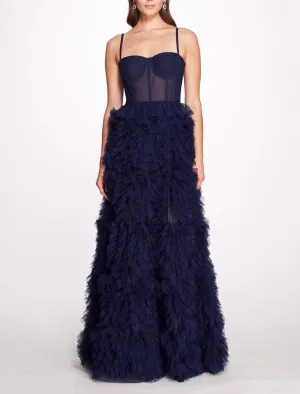 Layered Ruffles Tulle Ball Gown With Dot A-line Fluffy Prom Gown Elegant