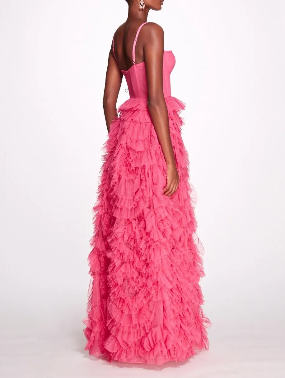 Layered Ruffles Tulle Ball Gown With Dot A-line Fluffy Prom Gown Elegant