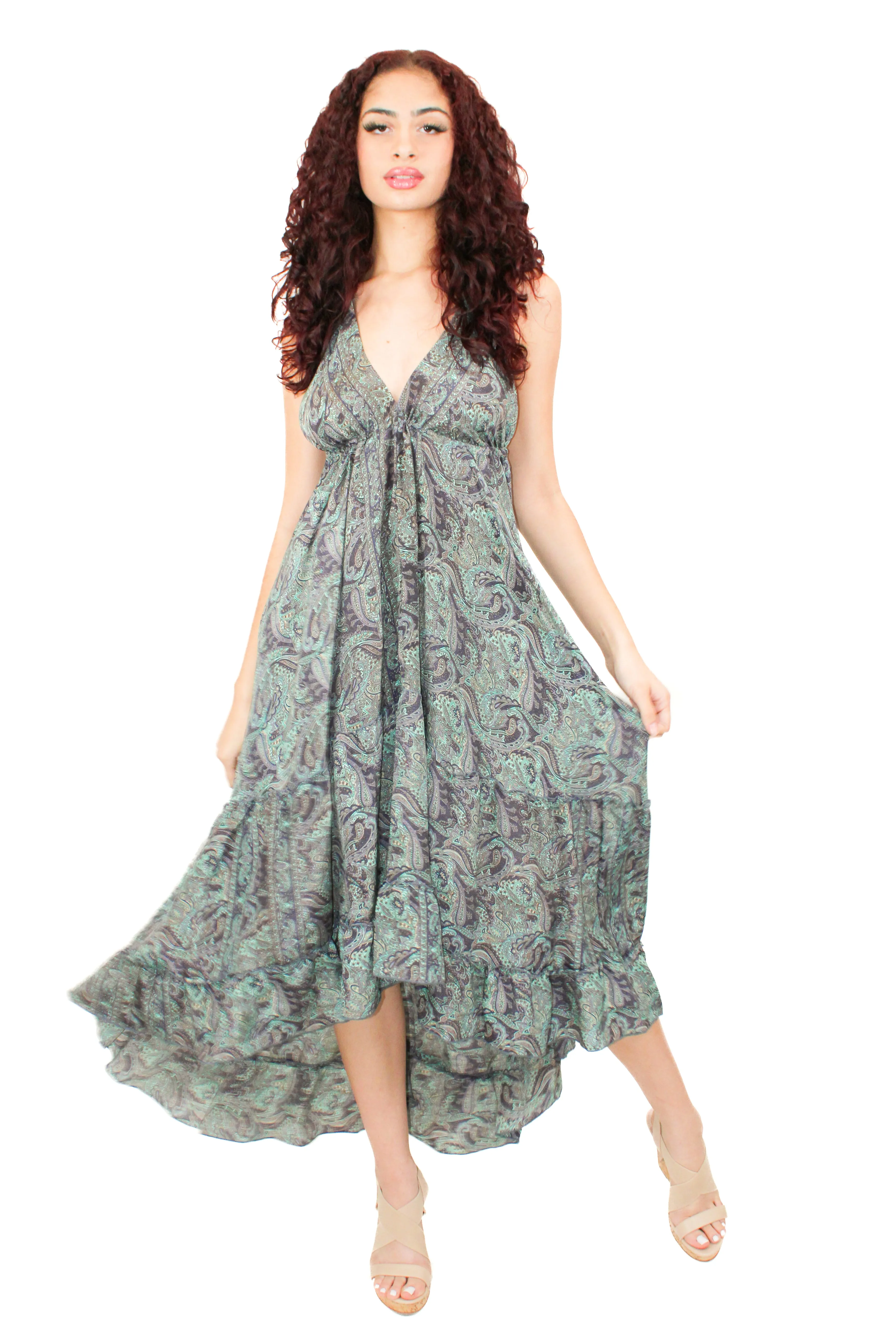 Lazy Daisy high-low adjustable halter dress Blue (DK-07V)