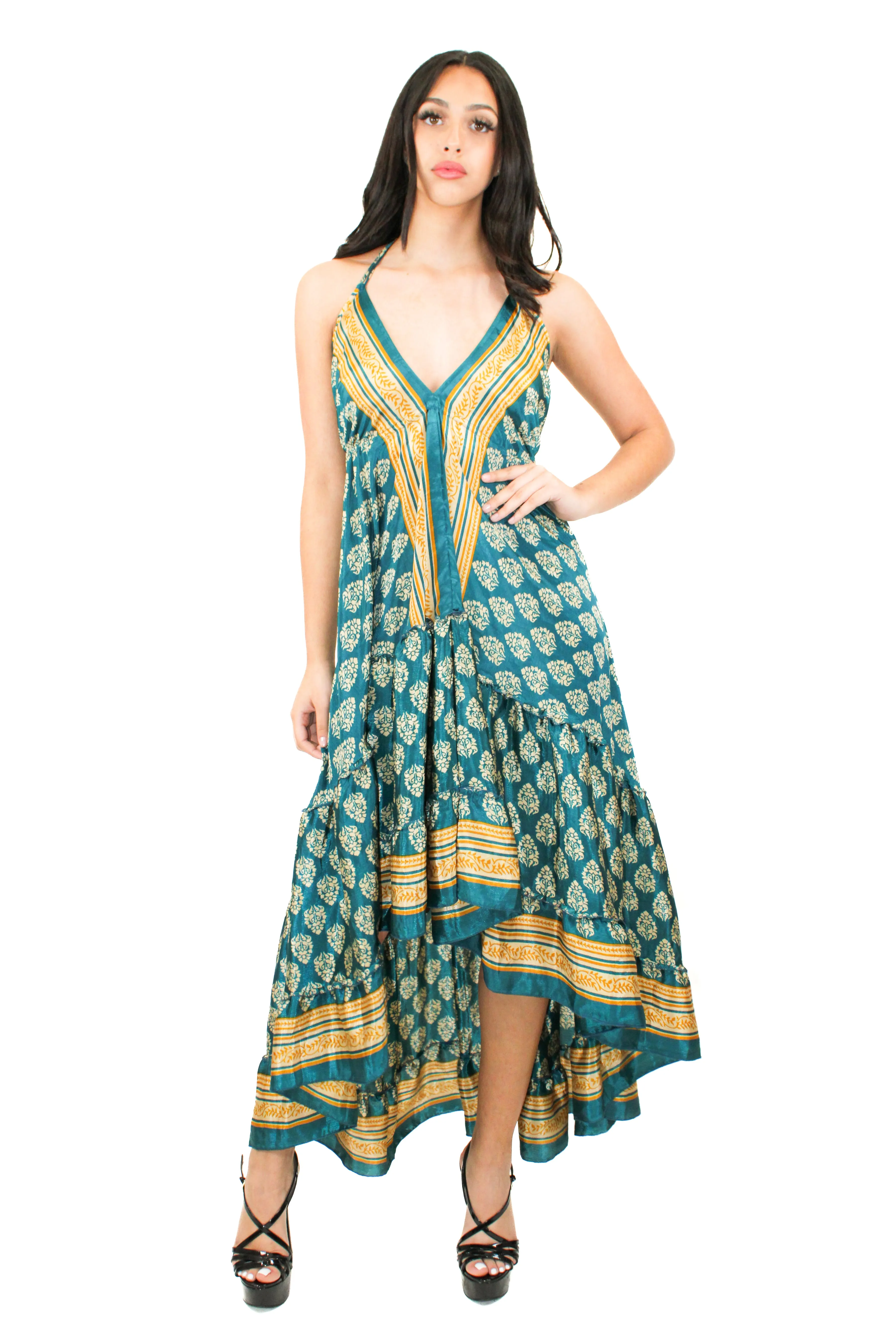 Lazy Daisy high-low adjustable halter dress Blue (DK-07V)