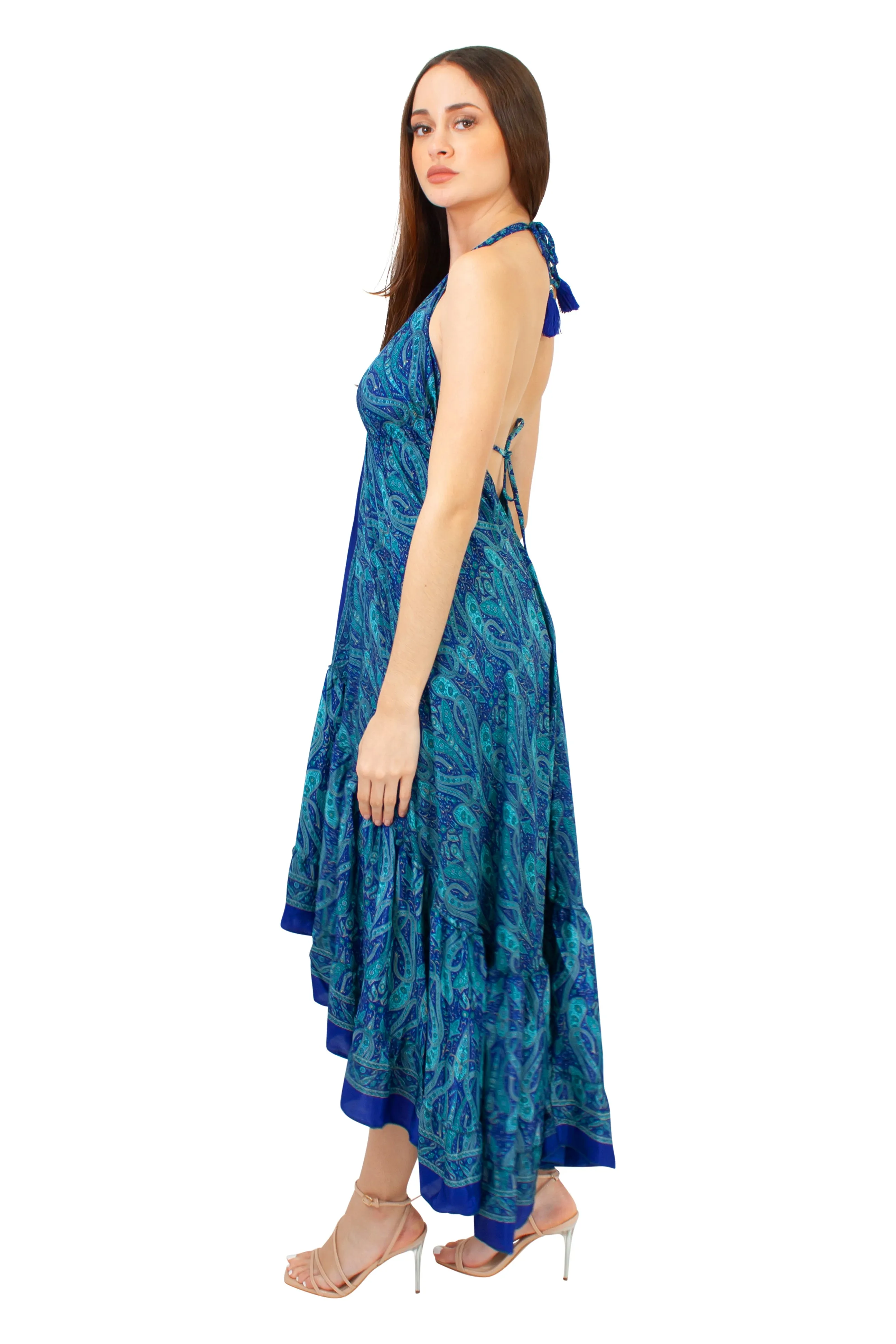 Lazy Daisy high-low adjustable halter dress Blue (DK-07V)