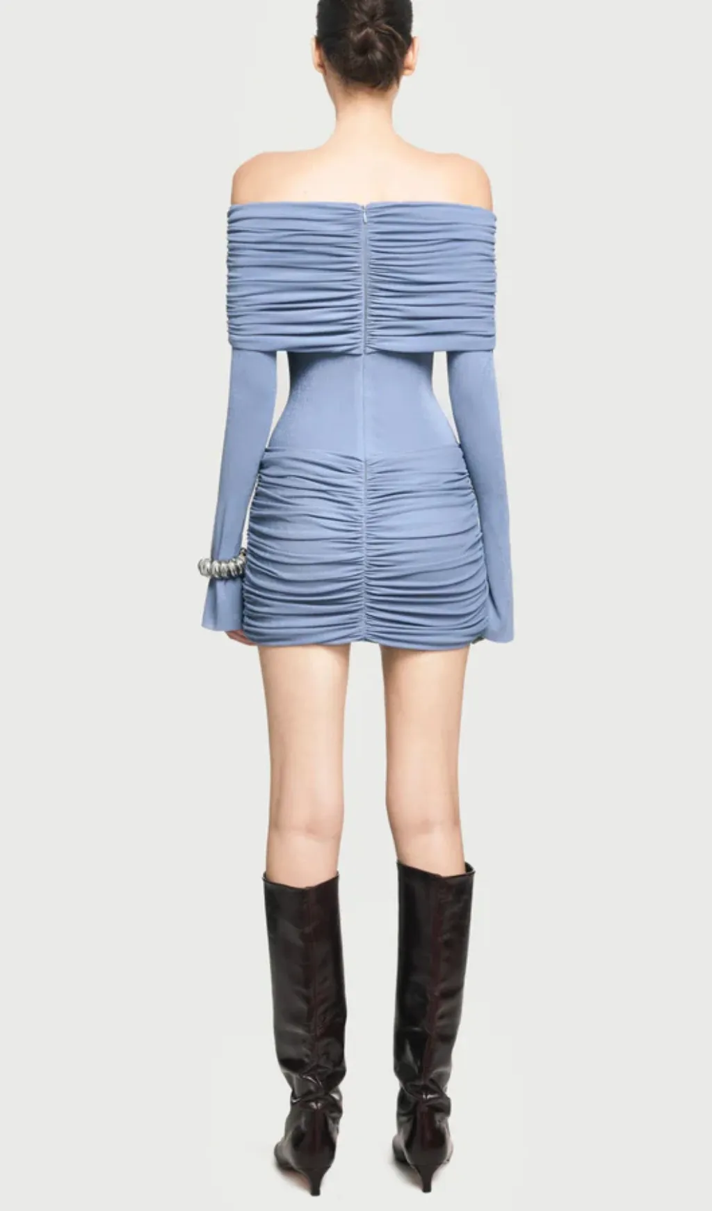 Lekeisha Off Shoulder Draped Mini Dress in Blue