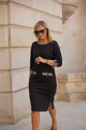 Leopard Print Draped Kimono Midi Dress