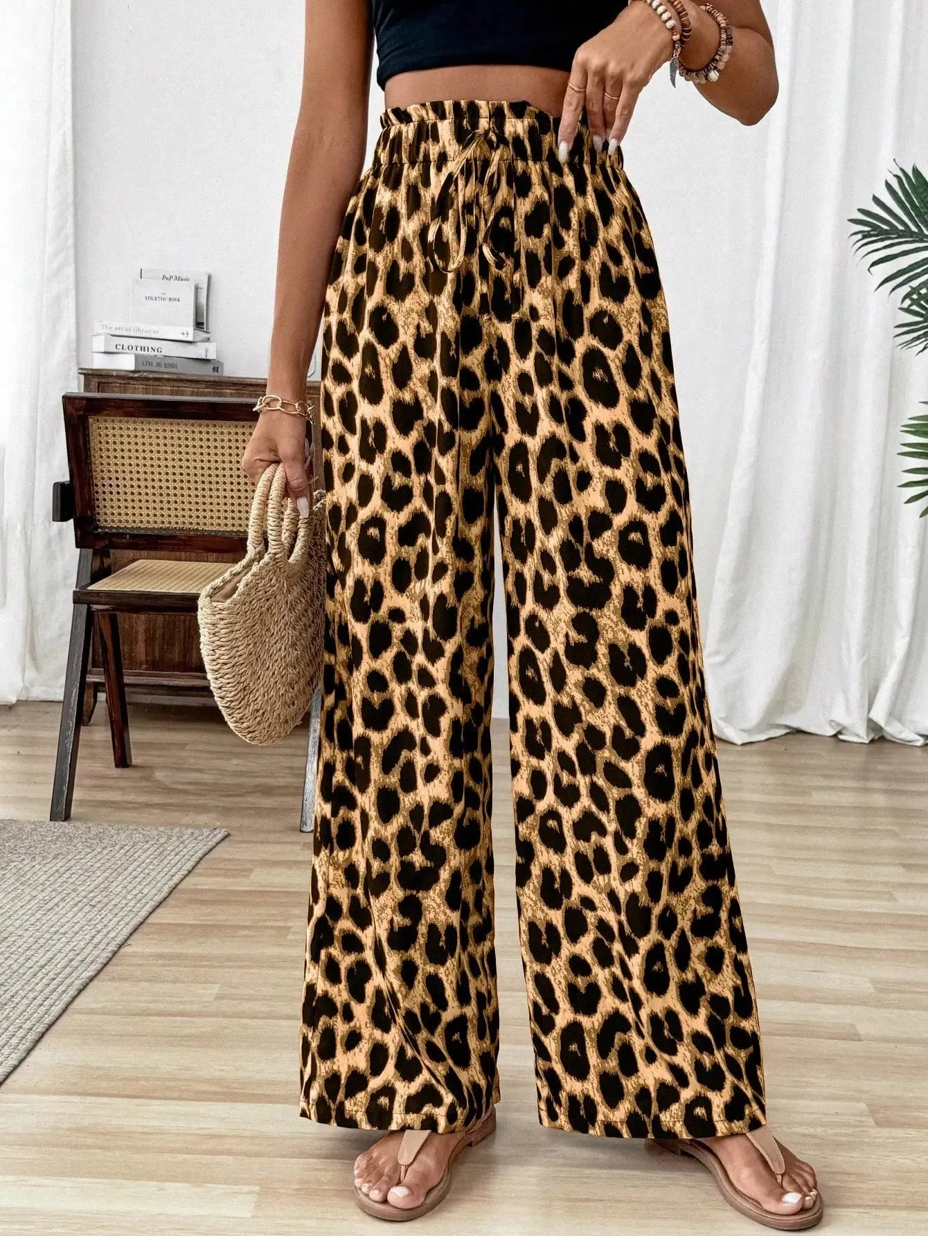 Leopard Print Wide Leg Pants