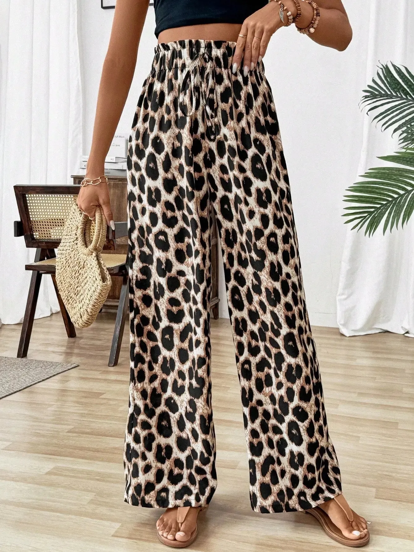 Leopard Print Wide Leg Pants