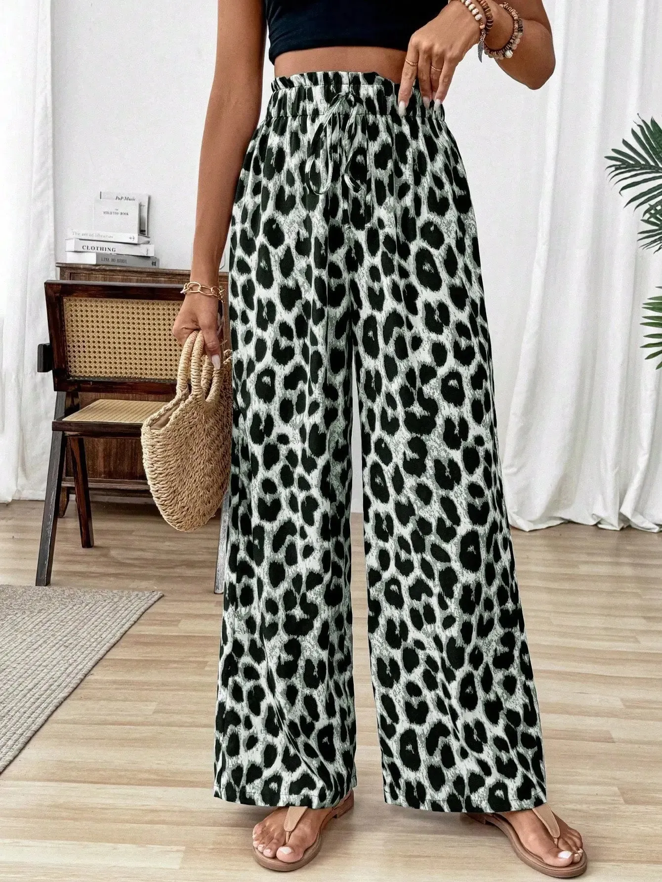 Leopard Print Wide Leg Pants